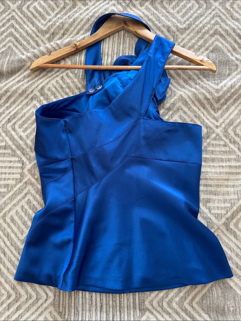 Adrianna Papell Sapphire Blue Satin Halter Camisole with Rosette - Picture 2 of 3
